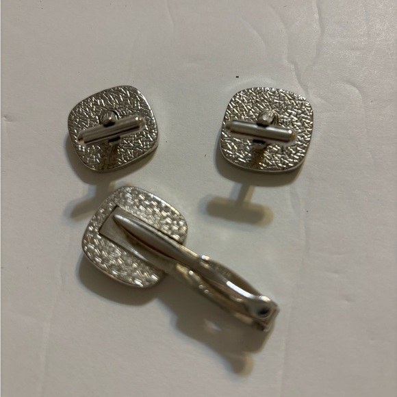 Vintage Hickok Pink Enamel Donkey Silver Tone Cuff Links Tie Bar Clip Set - Picture 2 of 7